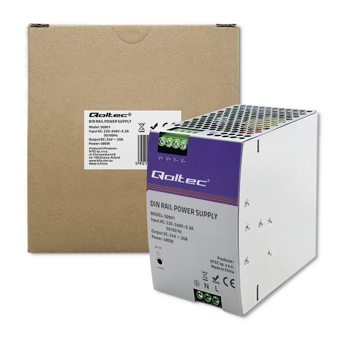 Qoltec Przemysłowy Zasilacz Na Szynę Din 480W 24V 20A
