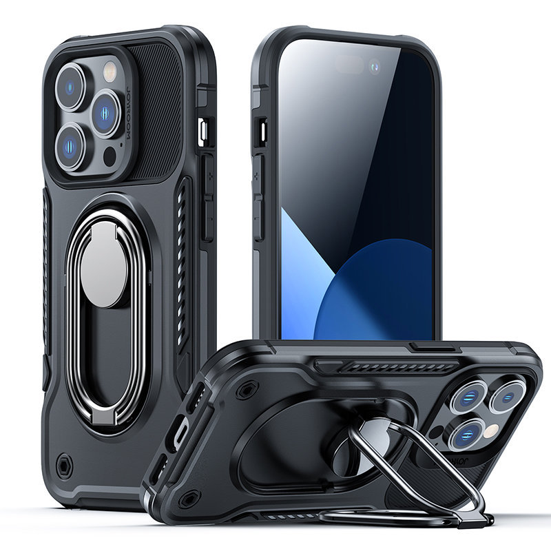 Joyroom Dual Hinge etui iPhone 14 pancerny pokrowiec z podstawką uchwytem ring holder czarne