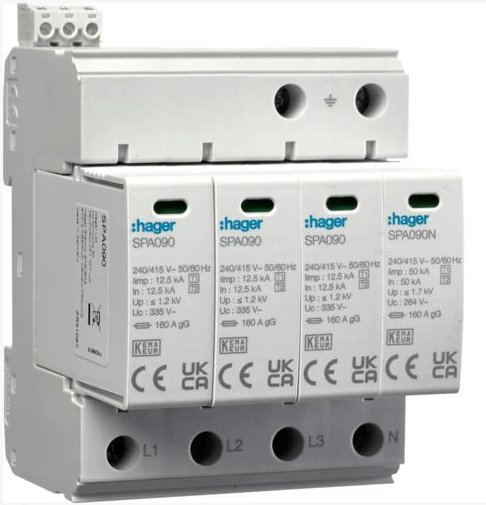 HAGER SPB413 Ogranicznik przepięć C SPD T2 4P 3+1 TN-S/TT In=20kA