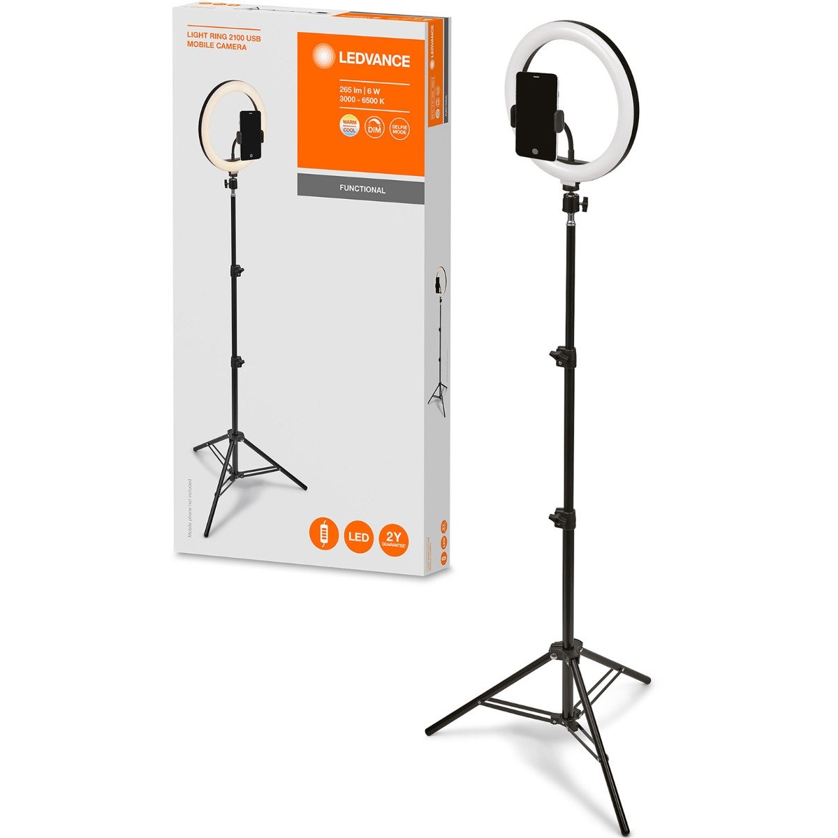 Lampa Stojąca Podłogowa Pierścień Mobilny Led Do Selfie 6W 250Lm Cct 26Cm Bluetooth Ledvance + Pilot