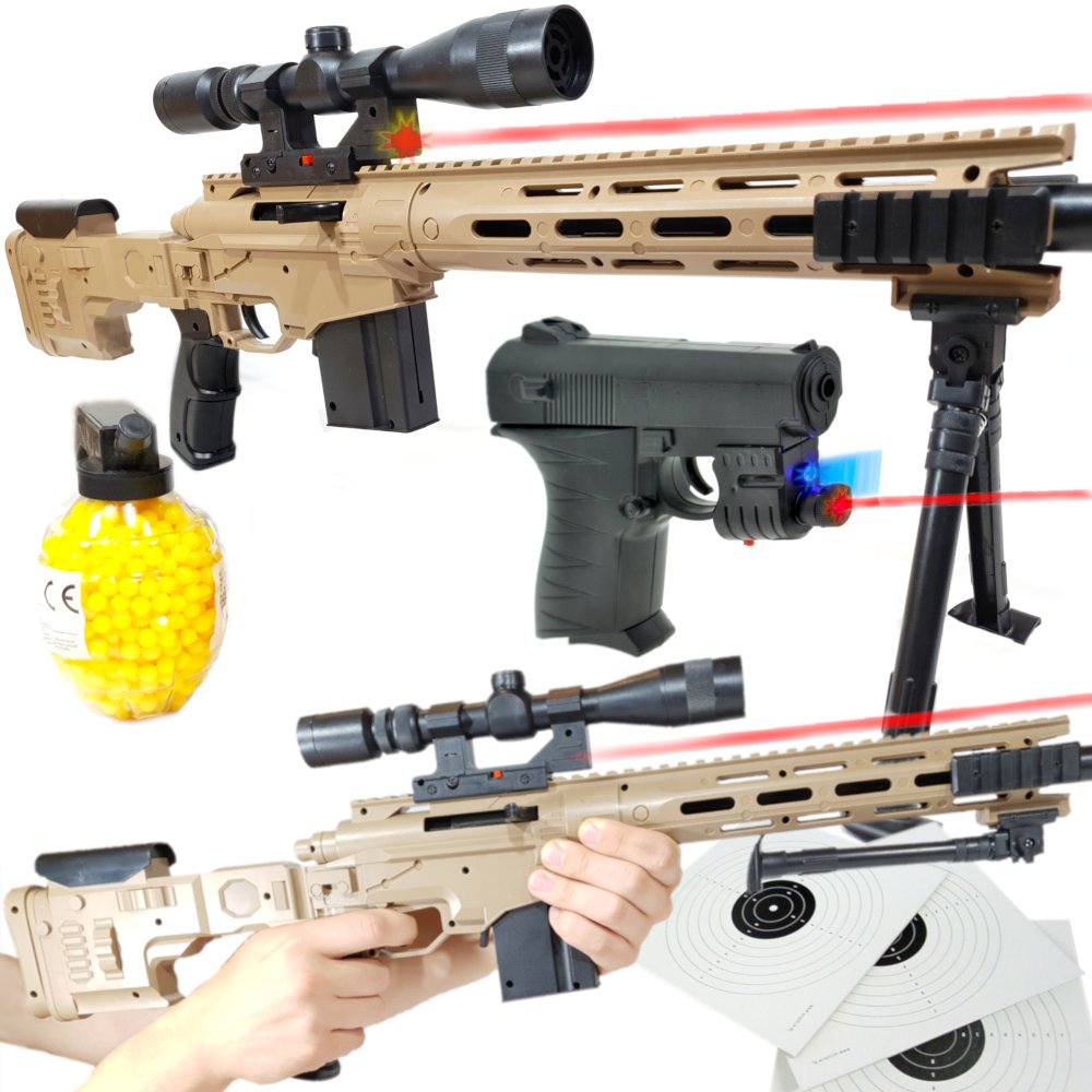Amerykański Karabin Snajperski Na Kulki [M107] Z Laserem + Pistolet Z Laserem + Granat
