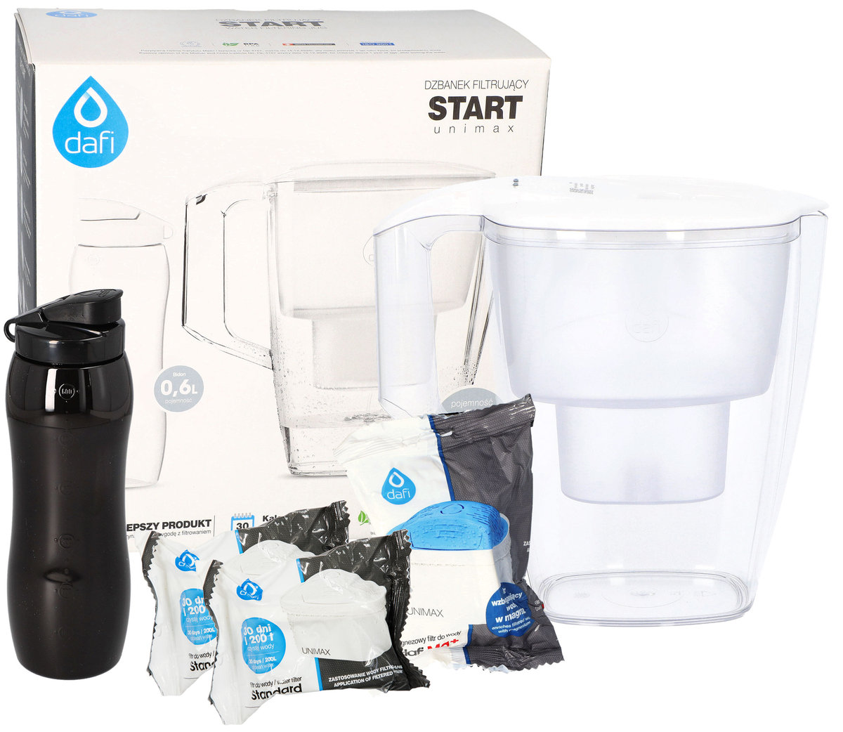 Dzbanek Dafi START BIAŁY + 2x filtr unimax + filtr magnezowy