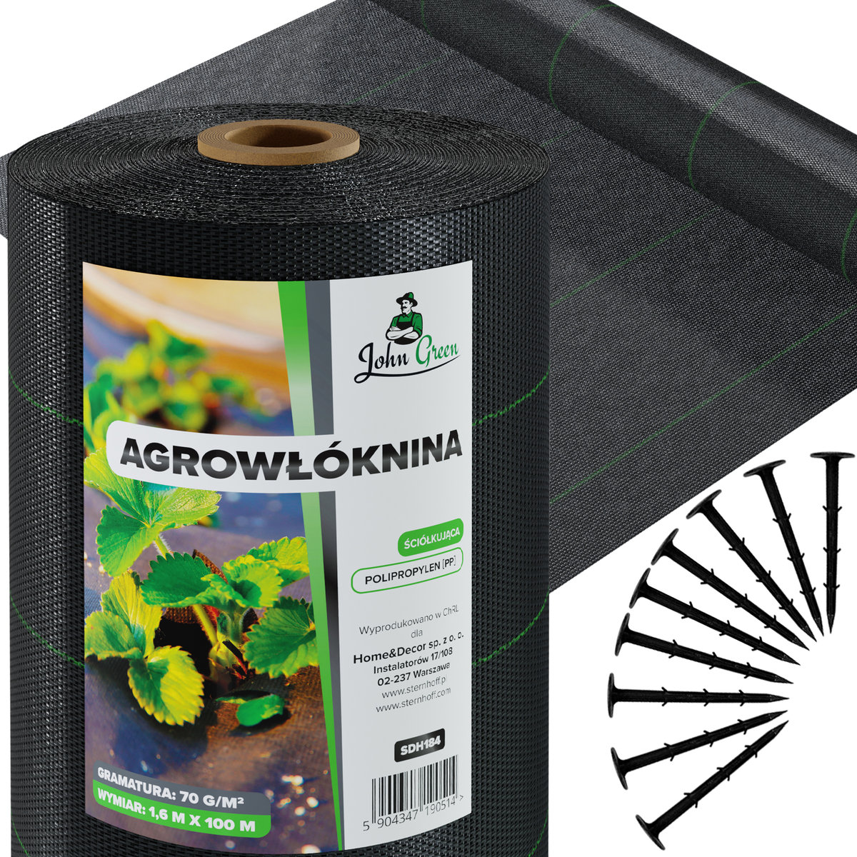 Agrowłóknina mata antychwastowa czarna 1,6x100m + 100 Szpilek