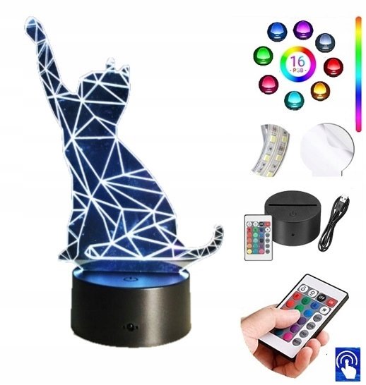 Lampka na biurko Kot 16 Kolorów Grawer LED PLEXIDO