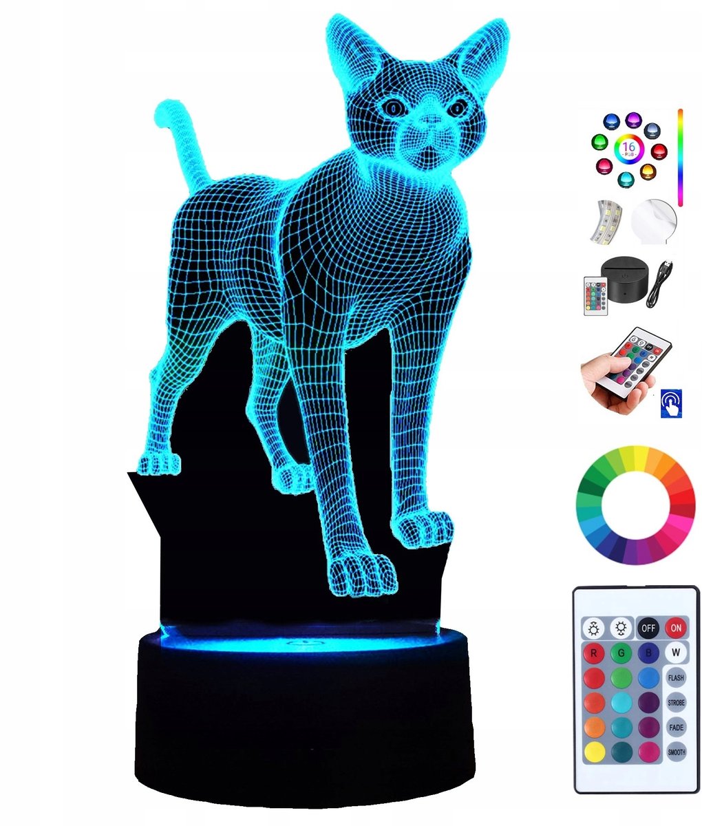 Lampka na biurko Kot 16 Kolorów Grawer LED PLEXIDO