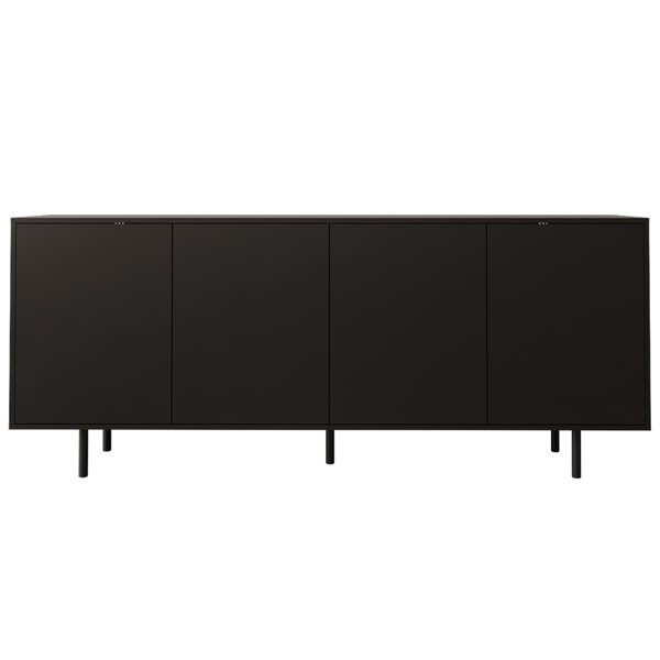 Komoda Nero 200 cm, 4 drzwi, czarny mat bez uchwytów, czarne nogi