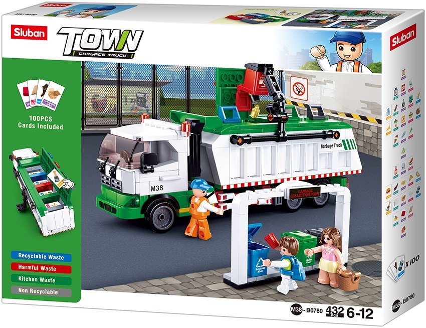 Klocki Sluban Miasto Śmieciarka z karteczkami do segregacji śmieci 432el. 152818 GAZELO