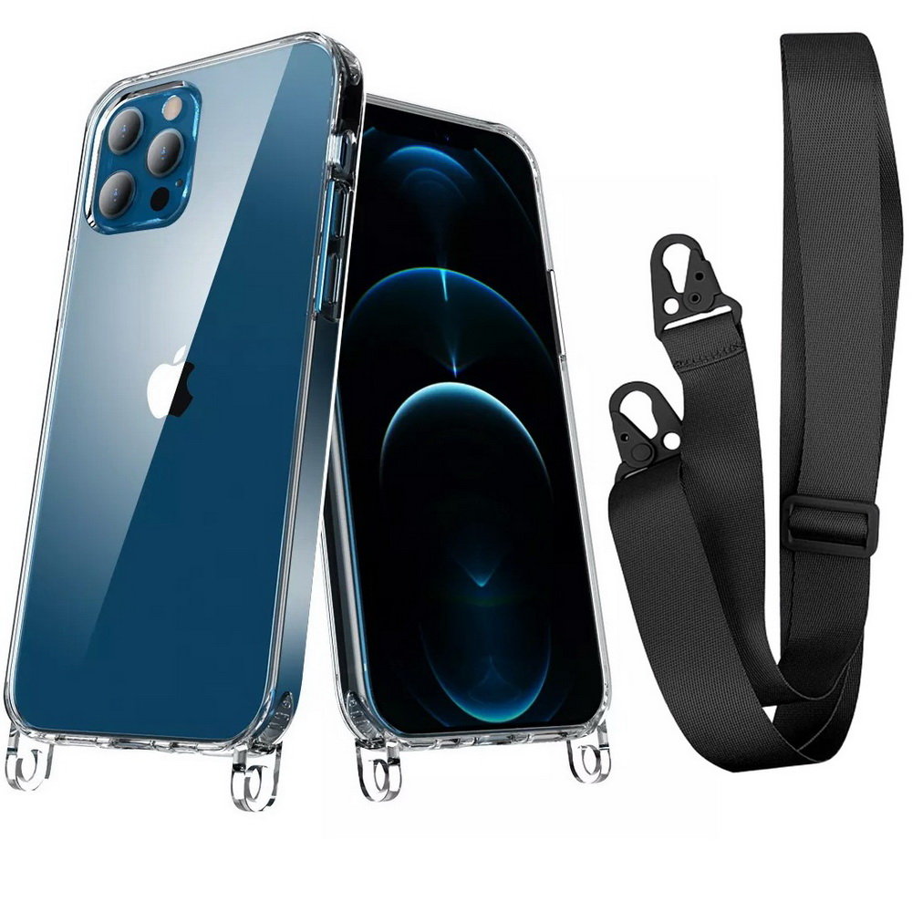 Crossbody Clear Hooks XL Strap etui z paskiem na szyję do iPhone 14 (Clear/Black)