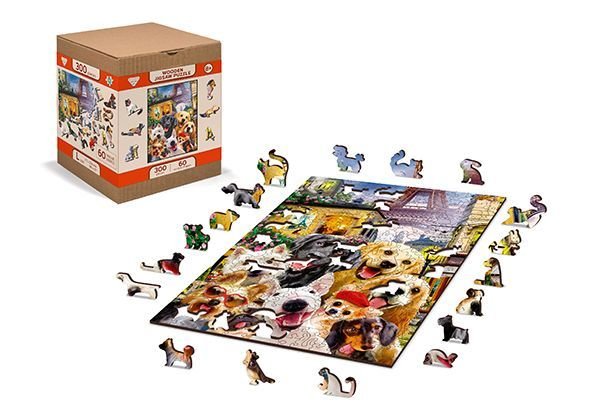 Drewniane Puzzle z figurkami – Psiaki w Paryżu rozm. M, 200 elementów