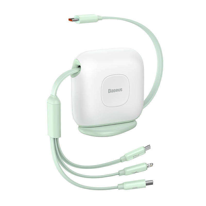 Baseus Traction Series zwijany kabel 3 w 1 USB Typ C - micro USB / USB Typ C / Lightning Power Delivery 100W 1,7m zielony (CAQY000006)