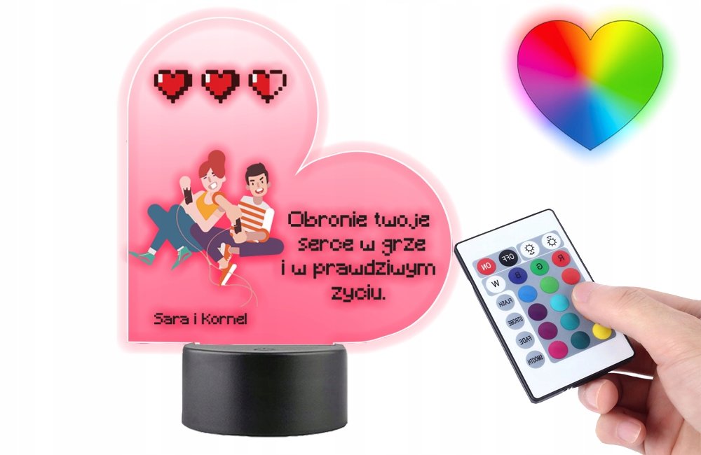 Walentynki Serce z Nadrukiem Statuetka Led Plexido