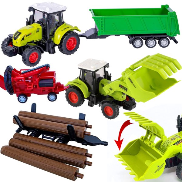 Zestaw Farmerski 2 Duże Traktory + 3 Maszyny Rolnicze Kombajn