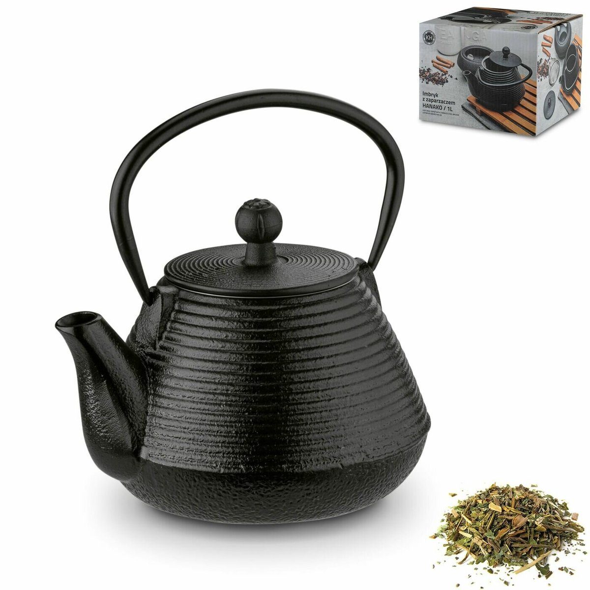Imbryk do herbaty z zaparzaczem żeliwny Konighoffer Hanako Strip 1 l czarny poleca EWA WACHOWICZ