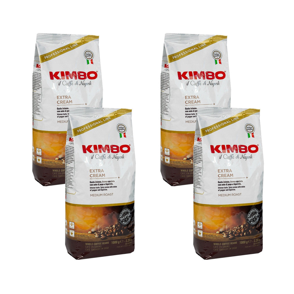 4x Kawa ziarnista KIMBO Extra Cream 1 kg