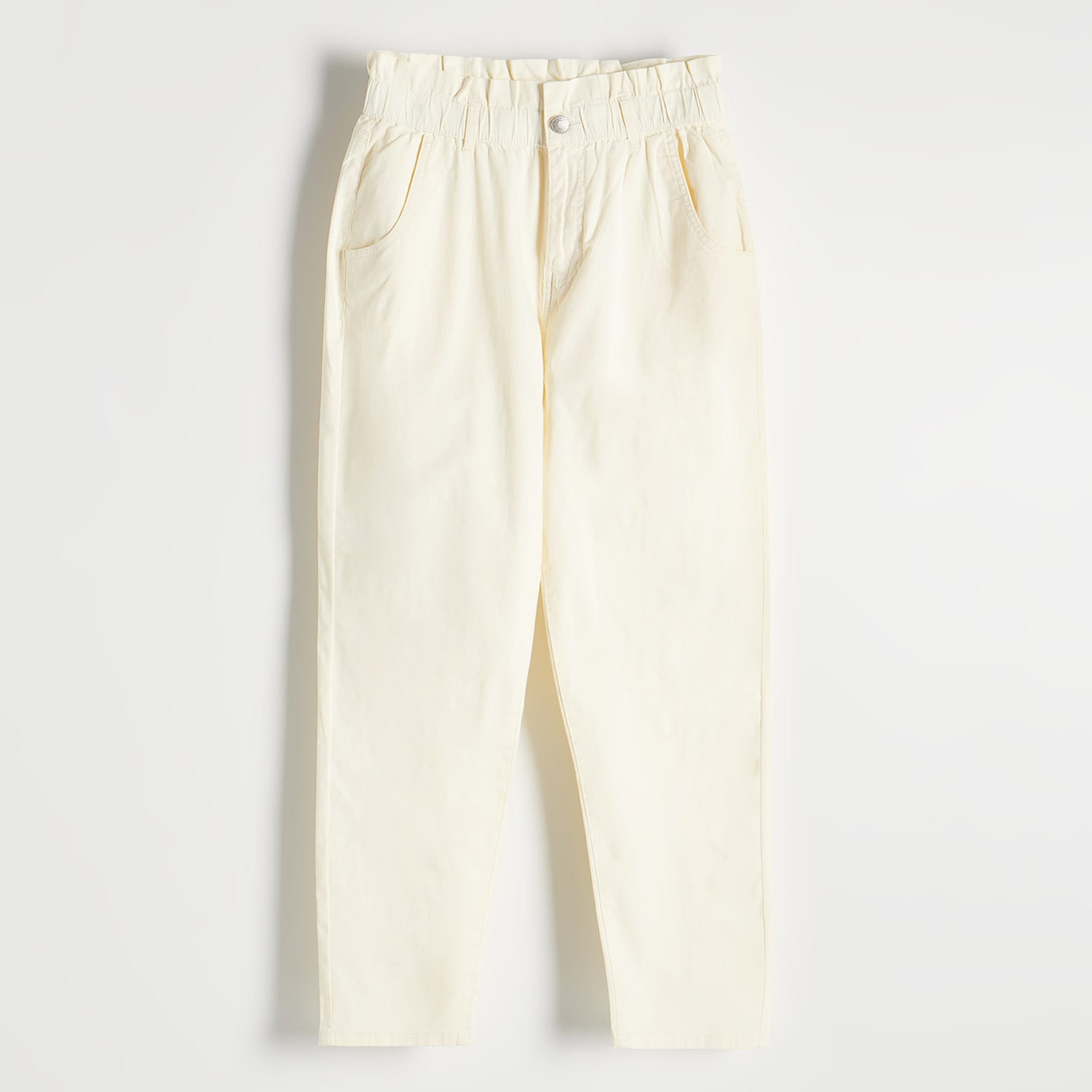 Reserved - Spodnie paperbag - kremowy