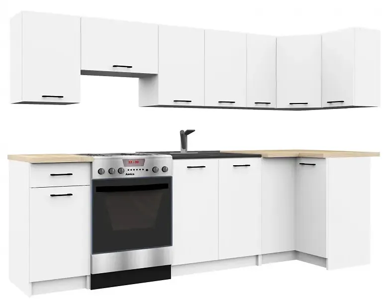 Biały zestaw mebli kuchennych narożnych 300 cm F8-A03