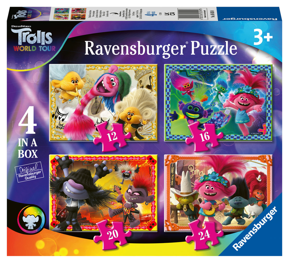 Ravensburger 5059 Trolls 2 World Tour 4 w pudełku (12, 16, 20, 24 sztuk) puzzle dla dzieci w wieku od 3 lat 5059