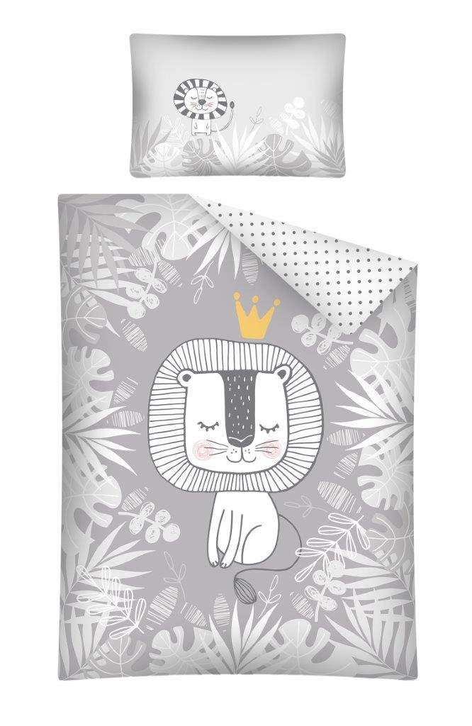 Pościel dziecięca 100x135 cm Lew w koronie szary