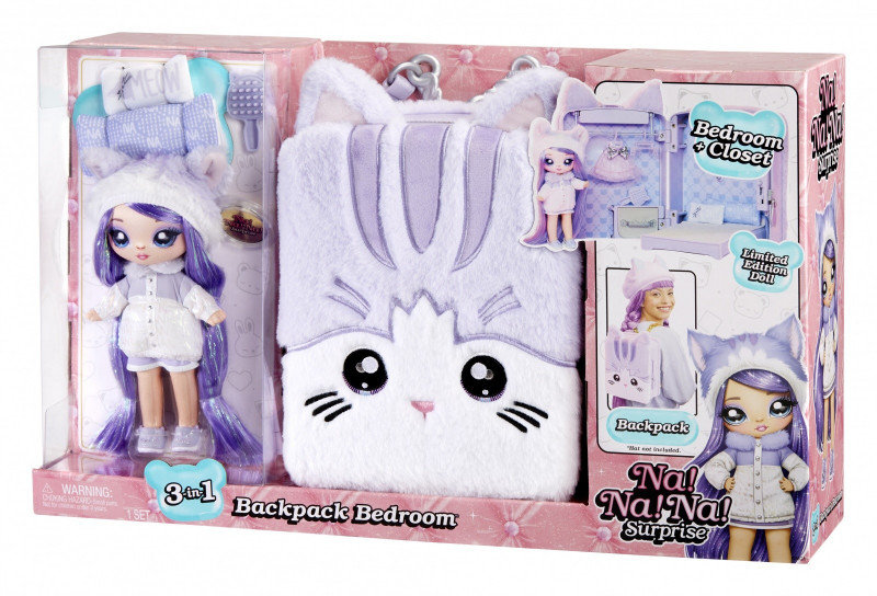 Lalka NA! NA! NA! Surprise Backpack Bedroom Seria 3, Lavender Kitty Mga Entertainment