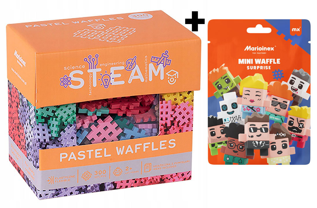 Pastelowe Klocki Marioinex waffle mini 300 szt + Niespodzianka seria 1