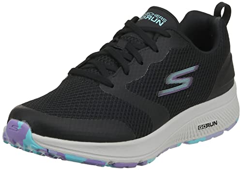Skechers Damskie trampki GO Run CONSISTENT z czarnego materiału/lawendowego wykończenia, 2 UK, Czarne tekstylne, lawendowe wykończenie
