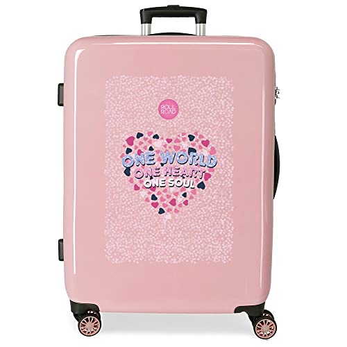 Roll Road One World Średnia Walizka Różowa 48 x 68 x 26 cm Sztywne ABS Zamek kombinezon boczny 70 l 3 kg 4 podwójne koła