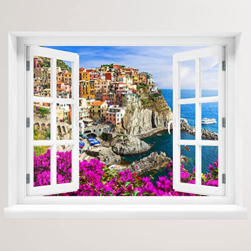 Tatuaż ścienny – okno z widokiem Cinque Terre 120 x 94 cm – naklejka na ścianę