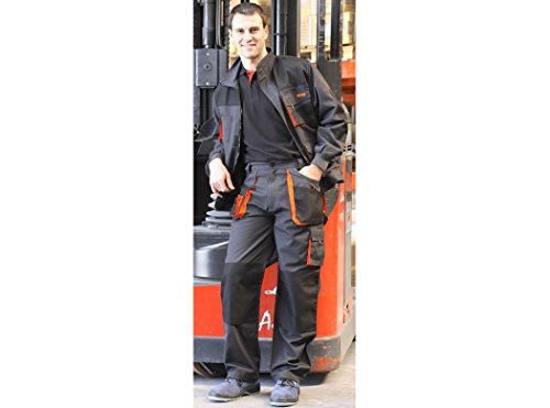 Spodnie Juba Multi-Pocket Long 65% poliester/35% bawełna. Czarne z pomarańczowymi detalami - Rozmiar: XL