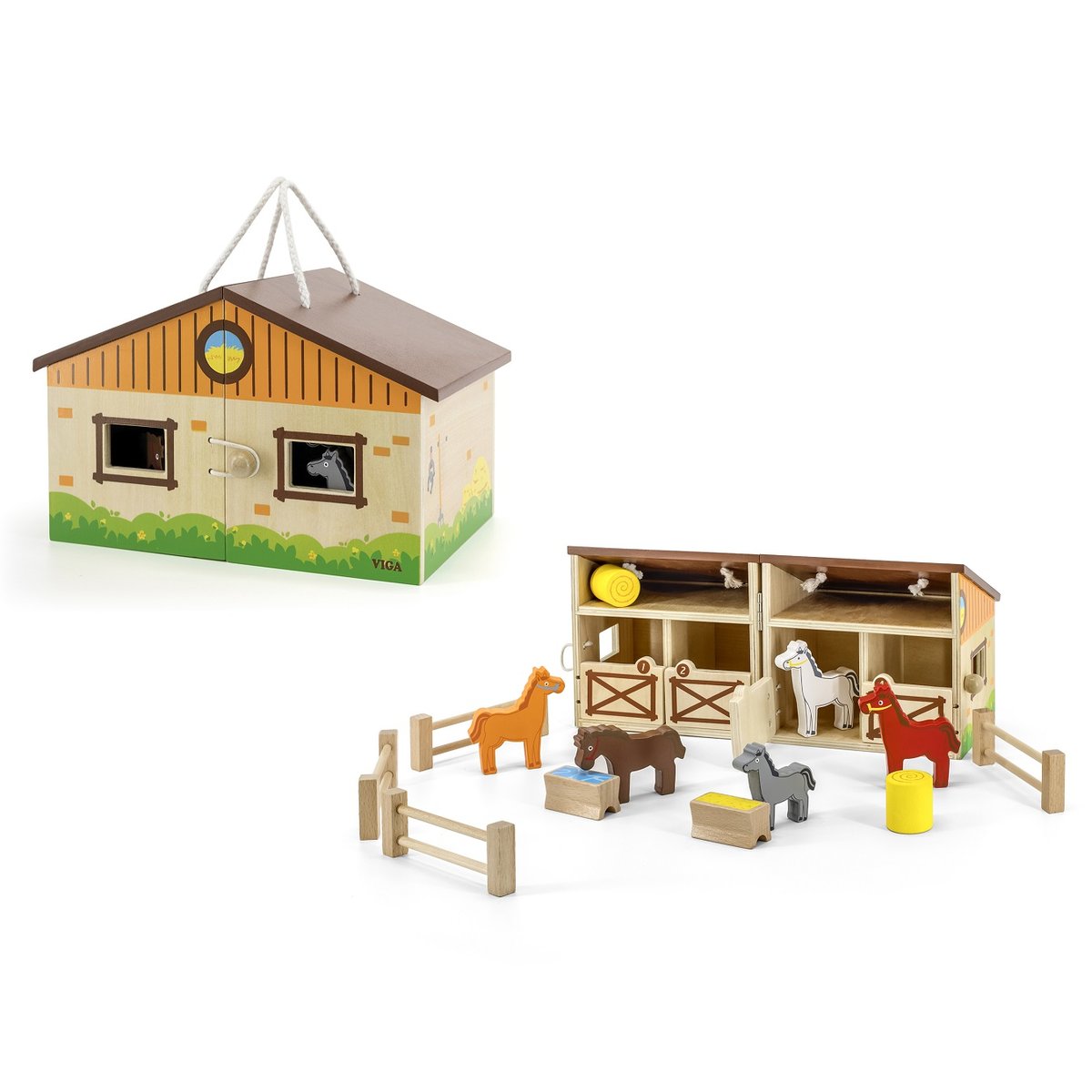 Viga Toys VIGA Drewniana Stadnina dla Koni w Walizce