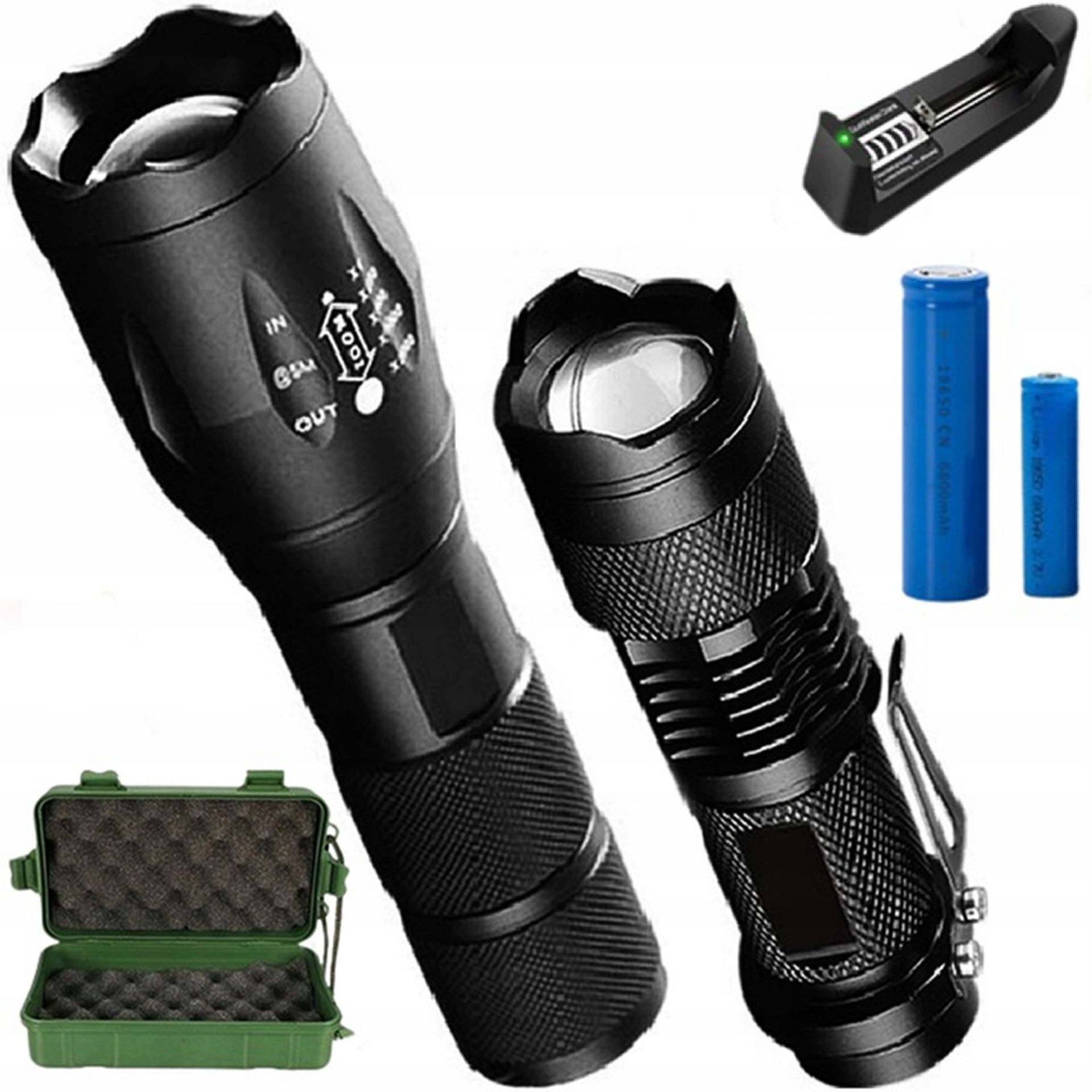 2szt Latarka Taktyczna Led XML-T6 Zoom Zestaw Akum