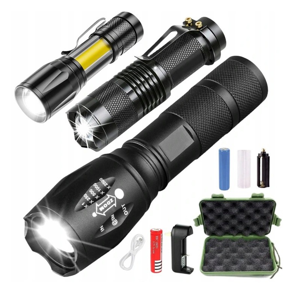 Zestaw 3x Latarka Taktyczna Cree XM-L T6 Q5 Cob