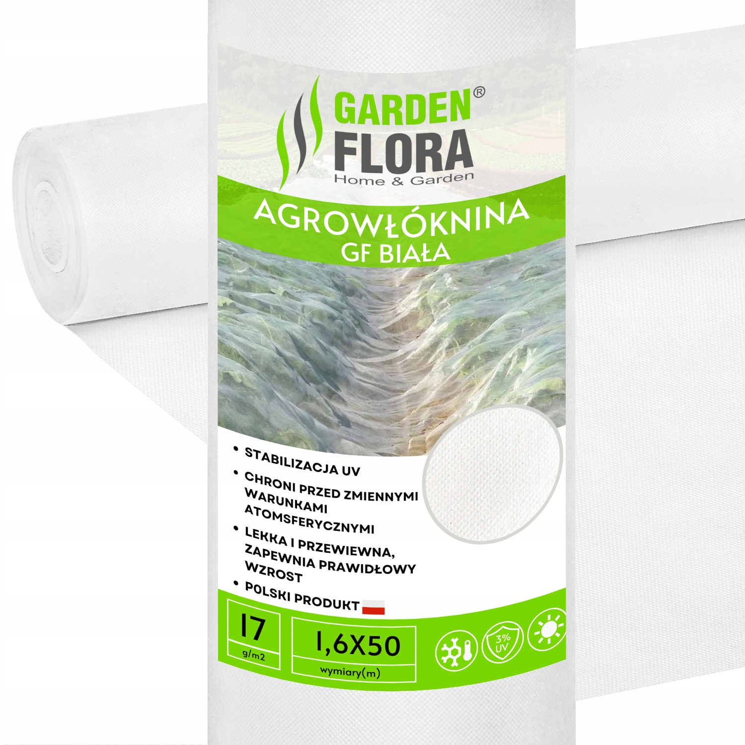 Agrowłóknina Biała P-17 UV 1,6m x 50mb GF Agro / GF Agro