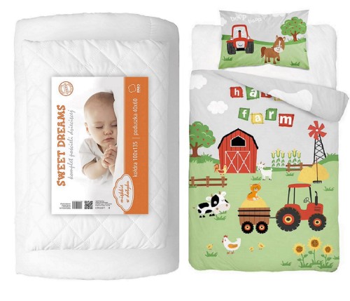 Komplet do łóżeczka kołdra pościel podusia 100x135 farma