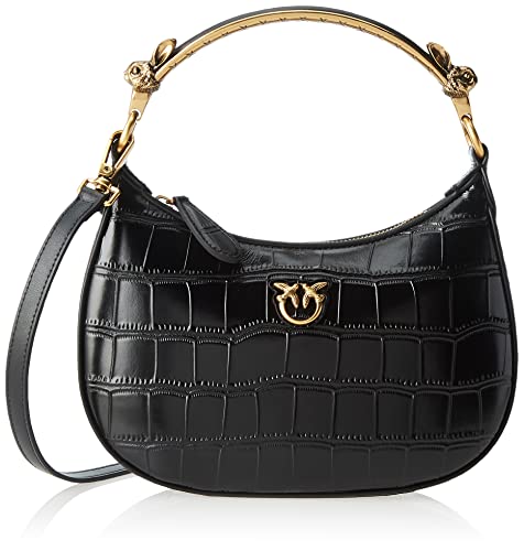 Pinko Love Mini Half Moon Skóra Stam, Torba damska, Jeden rozmiar, Z99q_czarno-antyczne złoto