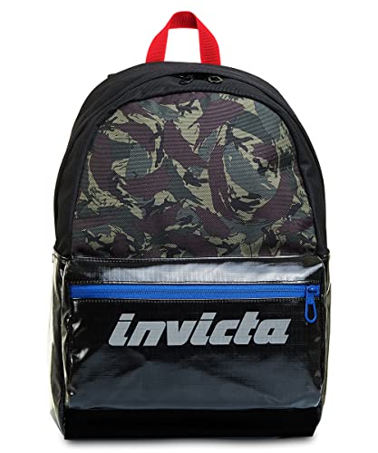 Plecak Invicta Barly - Colorblock Camo - Szkoła i Wypoczynek, Czarny/Zielony, Taglia Unica, Nowoczesny