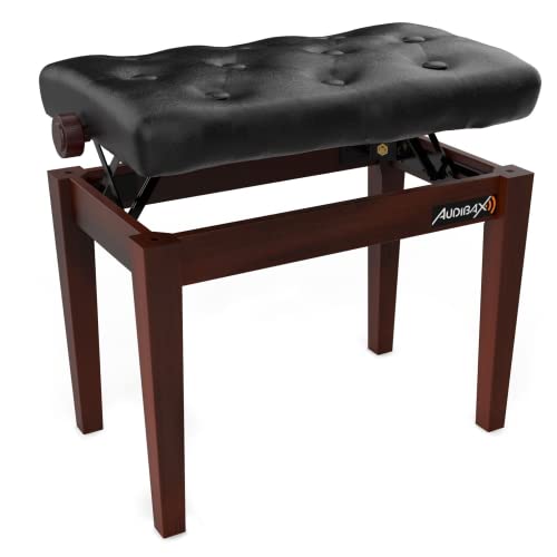 AUDIBAX | KB500RW ławka do fortepianu lub keyboardu – z drewnianym stołkiem i krzesłem fortepianowym z wyściełanej skóry – regulacja wysokości – od 71 cm do 119 cm – kolor RoseWood
