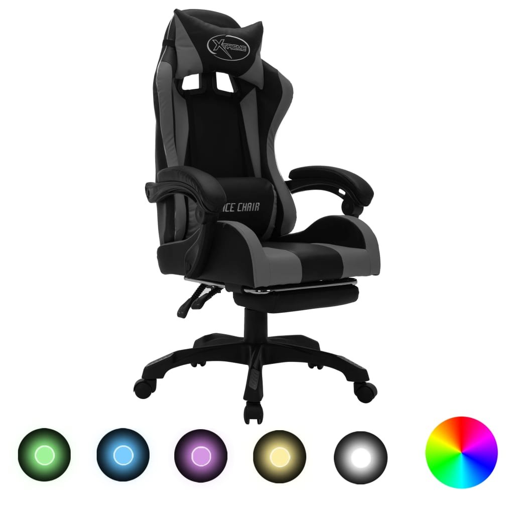 vidaXL Lumarko Fotel dla gracza z RGB LED, szaro-czarny, sztuczna skóra 288010