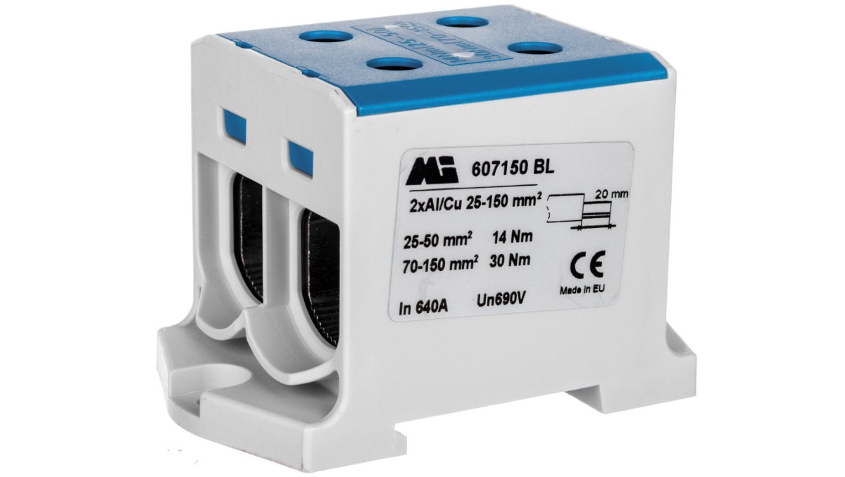 Geberit em group szynowa 2-torowa 35-150mm2 niebieska EURO multiOTL 150 2xAl/Cu 607150 BL