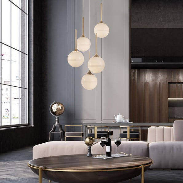 MLAMP Loftowa LAMPA wisząca 139960614 MLAMP szklana OPRAWA kaskada ZWIS okrągły modernistyczny biały złoty 139960614