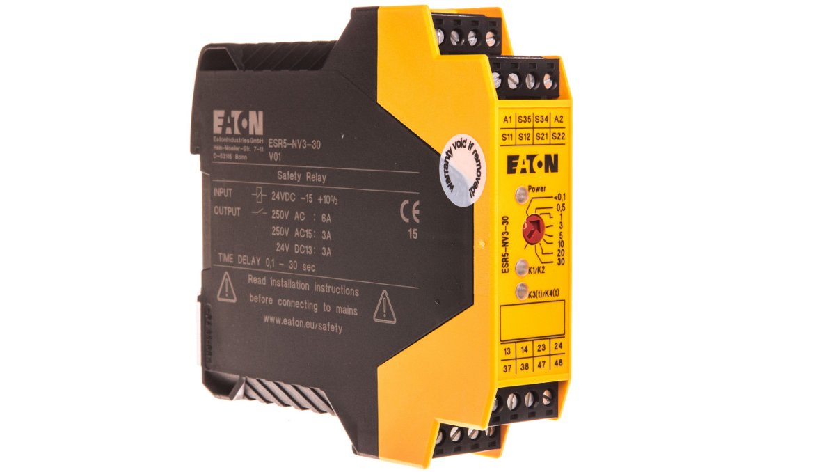Eaton Przekaźnik bezpieczeństwa do przycisków bezpieczeństwa. drzwi ochronnych i barier optycznych 3Z 24V DC ESR5-NV3-30 118705 118705