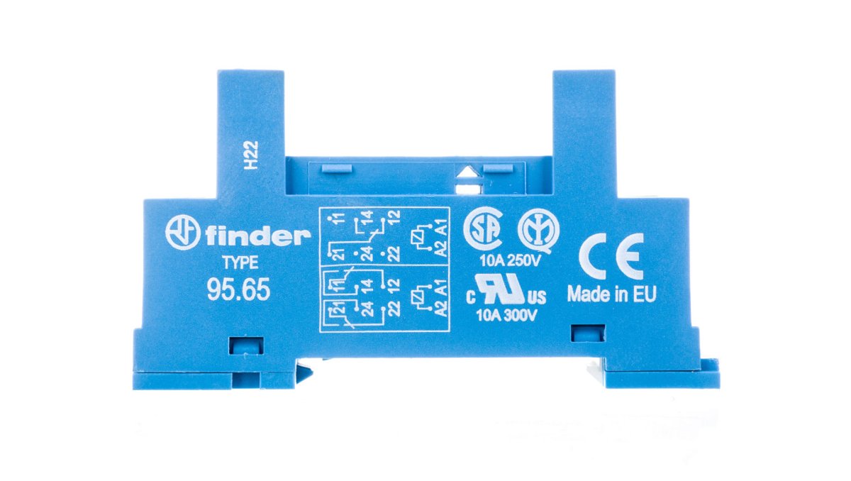 Finder Gniazdo do przekaźników serii 40.51/40.52/40.61/44.52/44.62 zaciski śrubowe montaż na szynę DIN 35mm klip metalowy) 95.65SMA 95.65 SMA