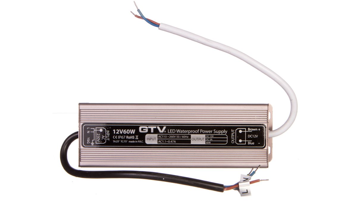 GTV TRANSFORMATOR LED WODOODPORNY. 60W. IP67. DC 12V LD-WZA60W-NW