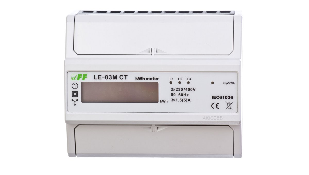 F&F Licznik energii elektrycznej - trójfaz. z programowalną przekładnią , RS-485 MODBUS, LCD, kl.1, LE-03M-CT