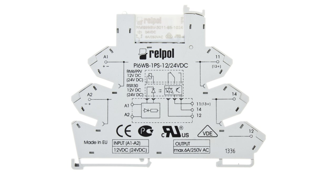 Relpol Przekaźnik interfejsowy 1P 6A 24V DC AgSnO2 PIR6WB-1PS-24VDC-R SZARE 857485 857485
