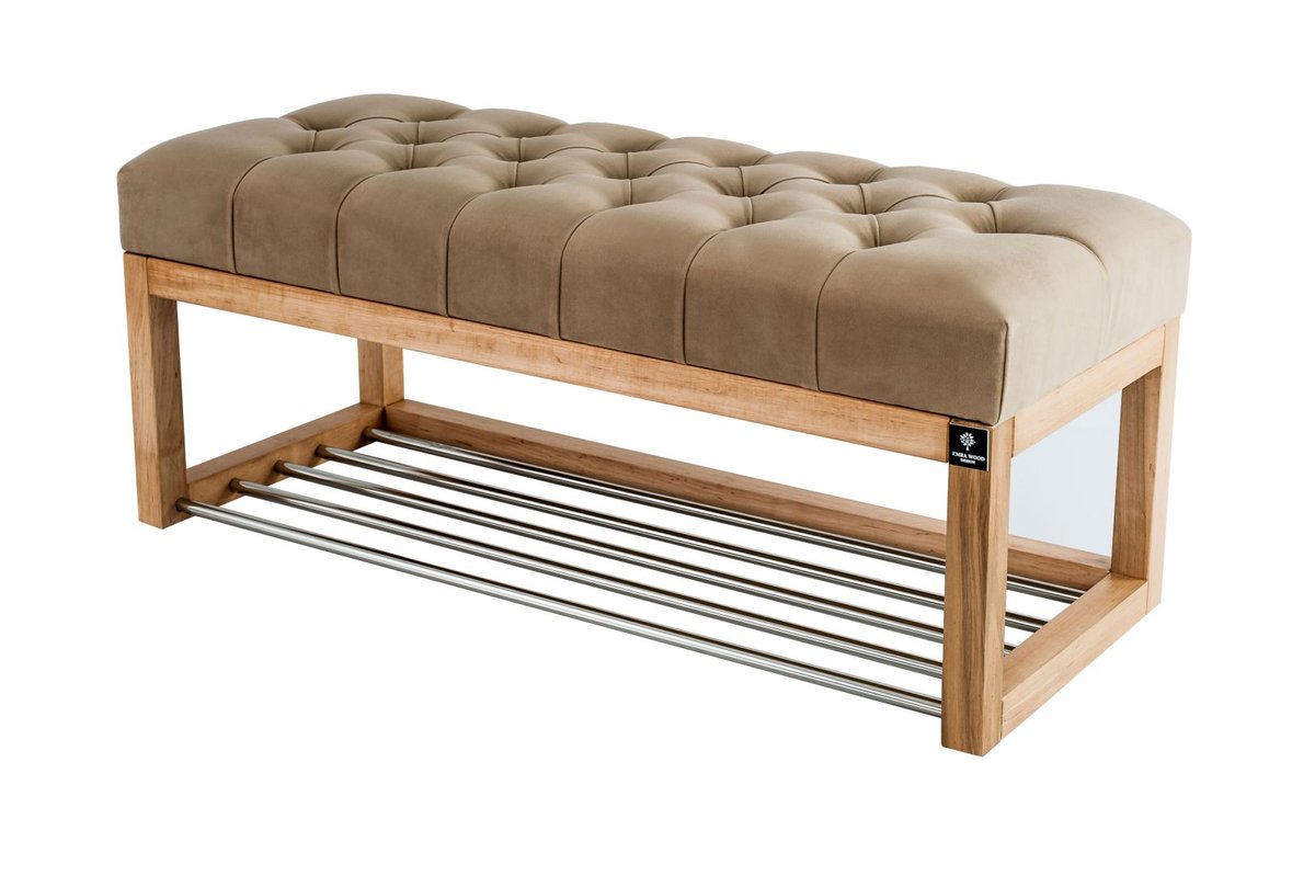 Opinie o Ławka na buty 60cm EMRAWOOD drewno lite kolor naturalny siedzisko pikowane kolor cappuccino