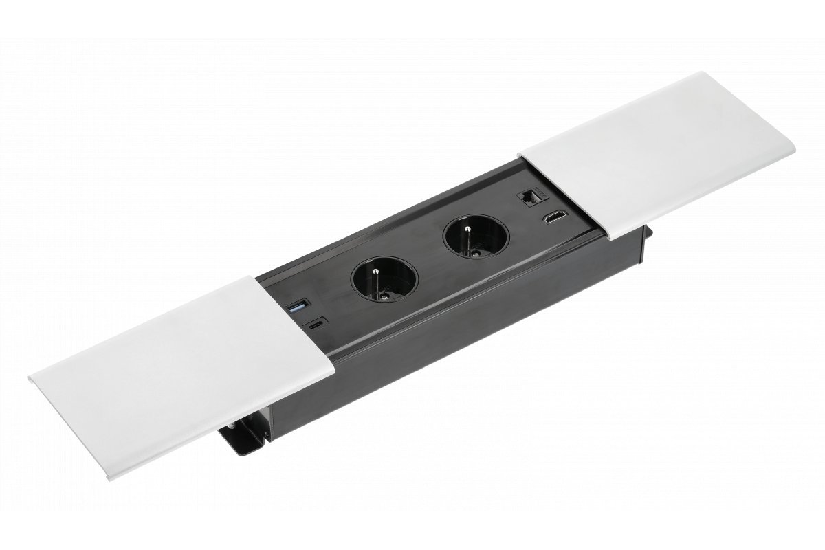 GTV przedłużacz biurkowy wpuszczany w blat gniazdo elektryczne PRESTINO 2x gniazdo 2xUSB A+C HDMI srebrny