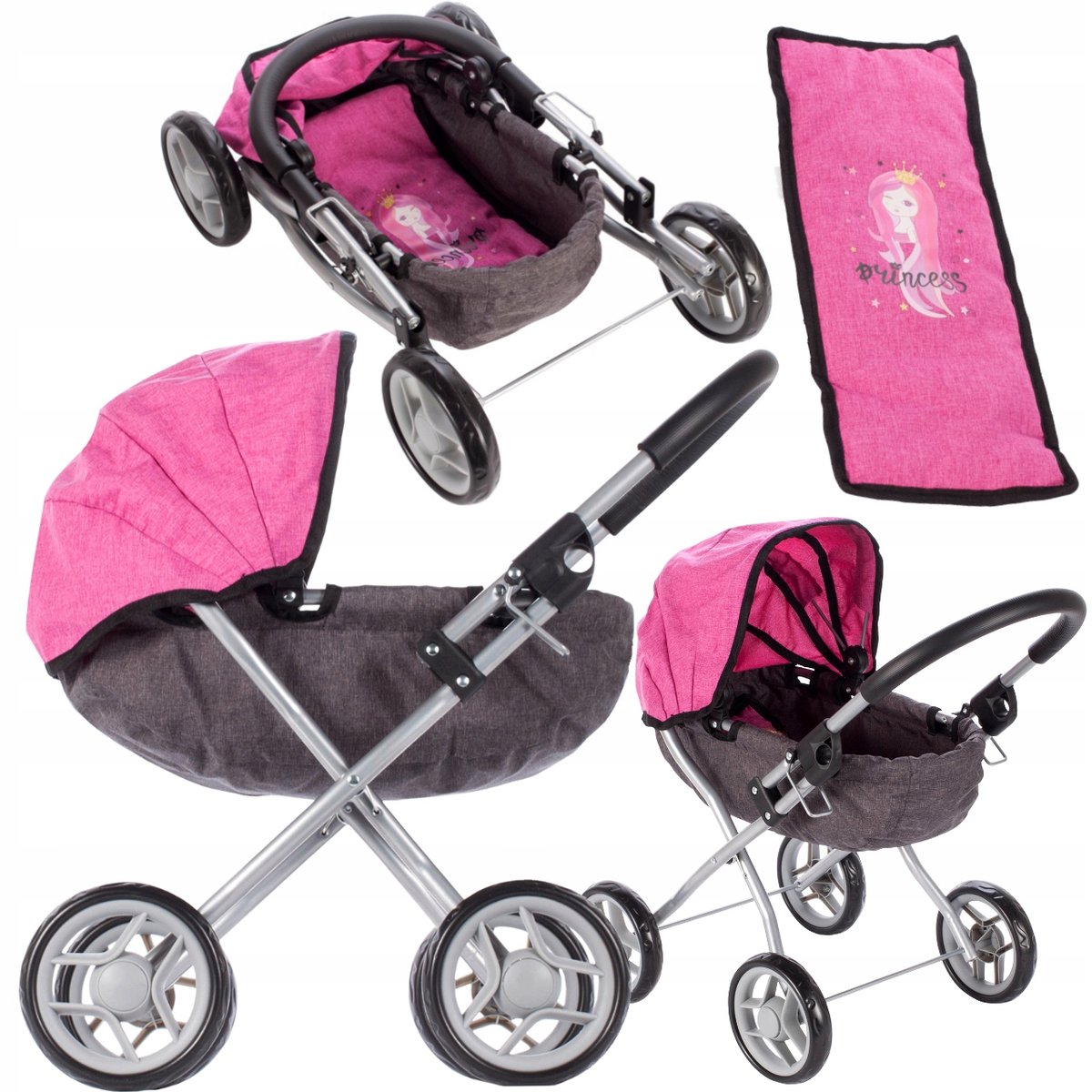 WÓZEK DLA LALEK GONDOLA GŁĘBOKI Z KSIĘŻNICZKĄ X313