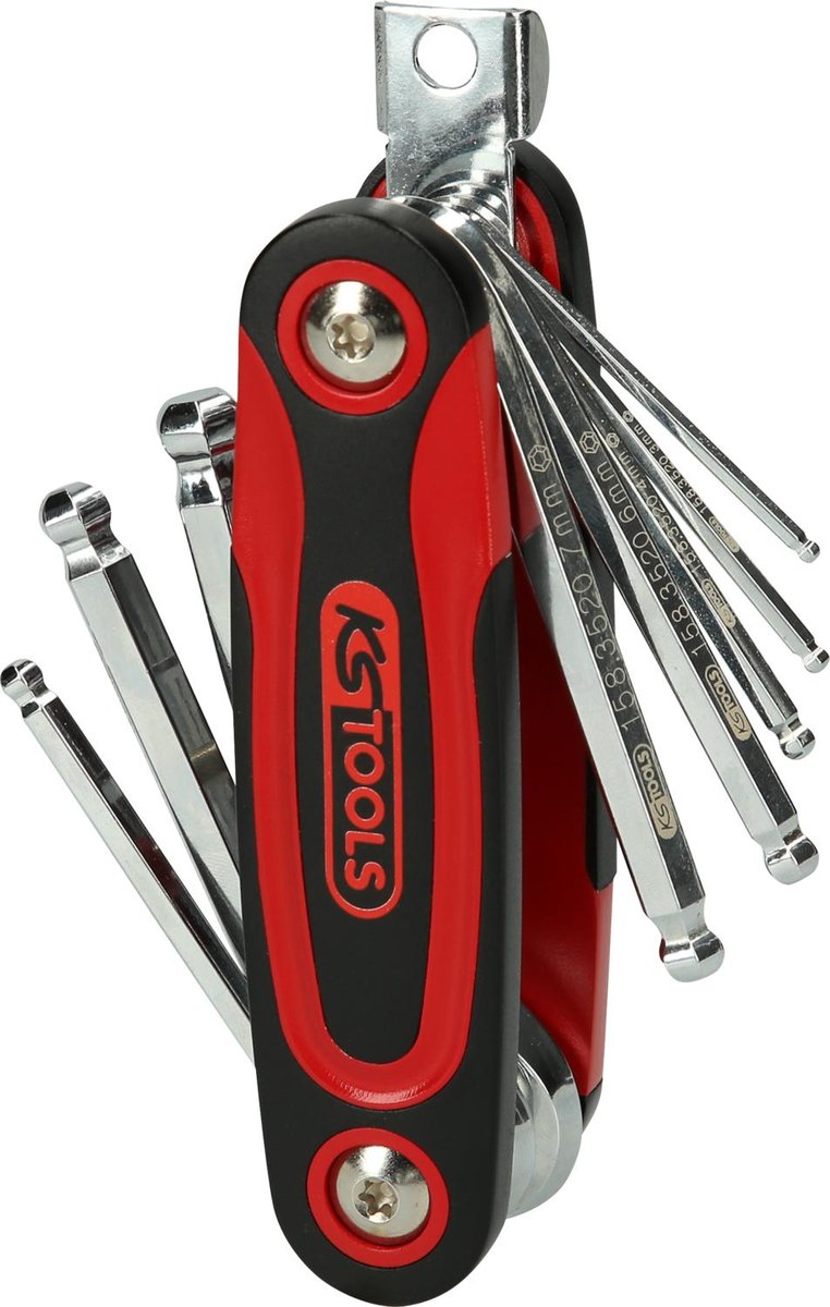 KS Tools 158.3520 Chrome Plus klucz imbusowy zagięty z głowy z łbem walcowym z gniazdem sześciokątnym składane z uchwytem, 8-częściowy, 2.5  10 MM 4042146114858