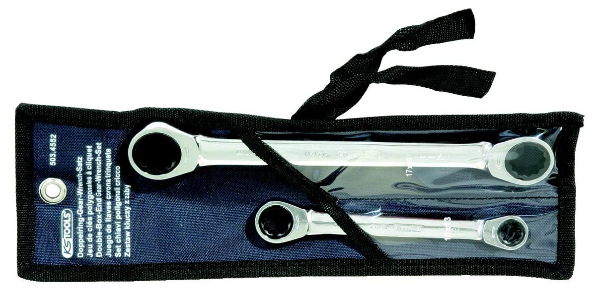 KS TOOLS GEAR+ Zestaw podwójnych kluczy oczkowych z grzechotka,