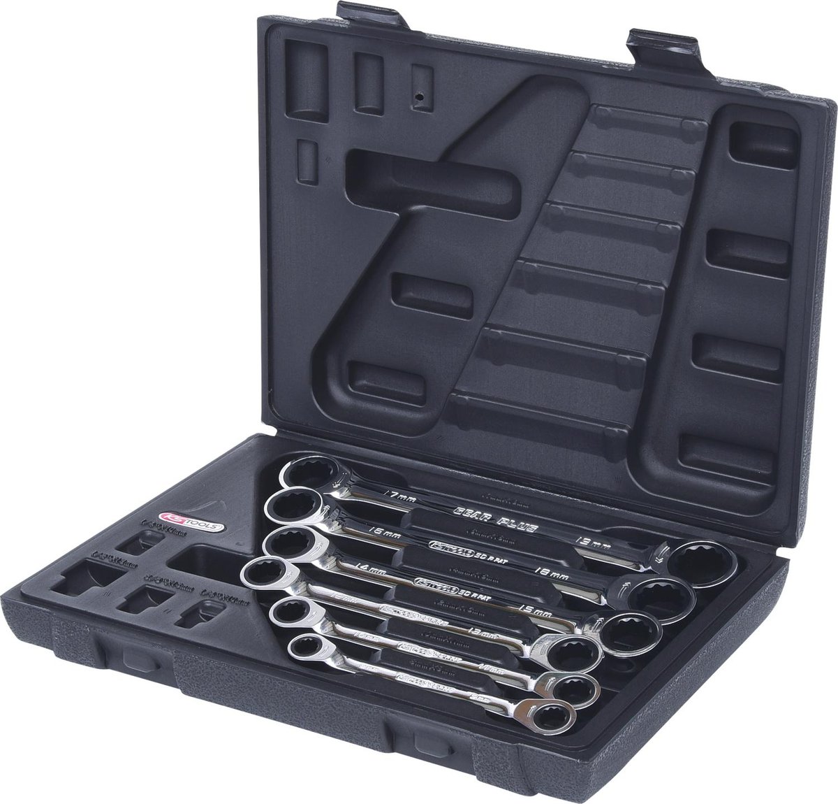 KS TOOLS GEAR+ Zestaw podwójnych kluczy oczkowych z grzechotka,
